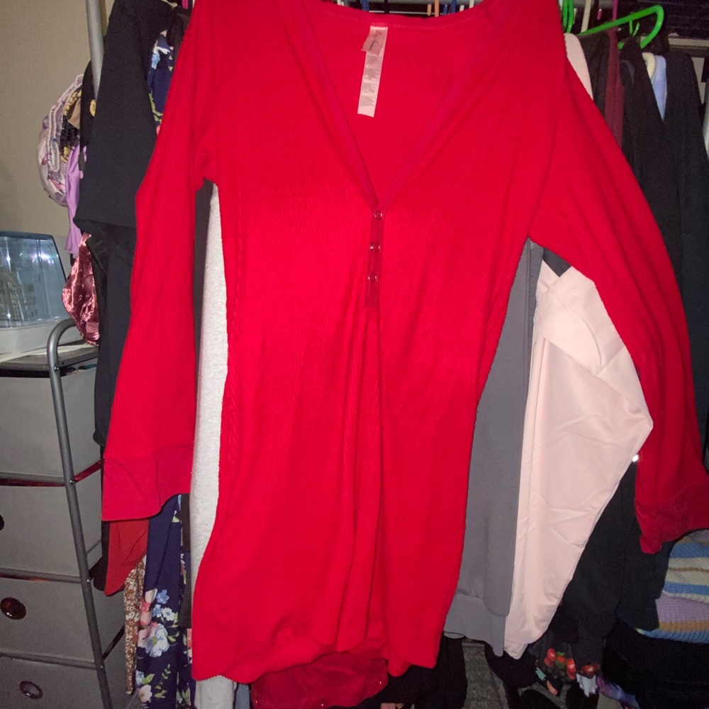 Women’s sleep/loungewear romper. Button detail on butt, opens in the back!